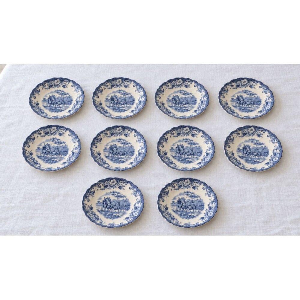Johnson Bros Coaching Scenes Blue Ironstone 6" Plates Set of 10 England